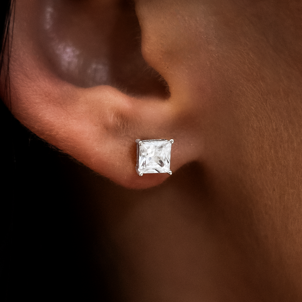 GLD 5mm Princess Cut Diamond Stud Earrings in White Gold