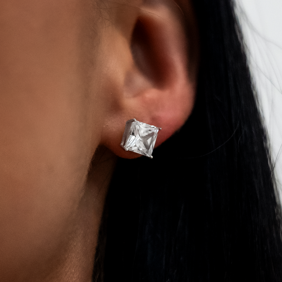 GLD 7mm Princess Cut Diamond Stud Earrings in White Gold