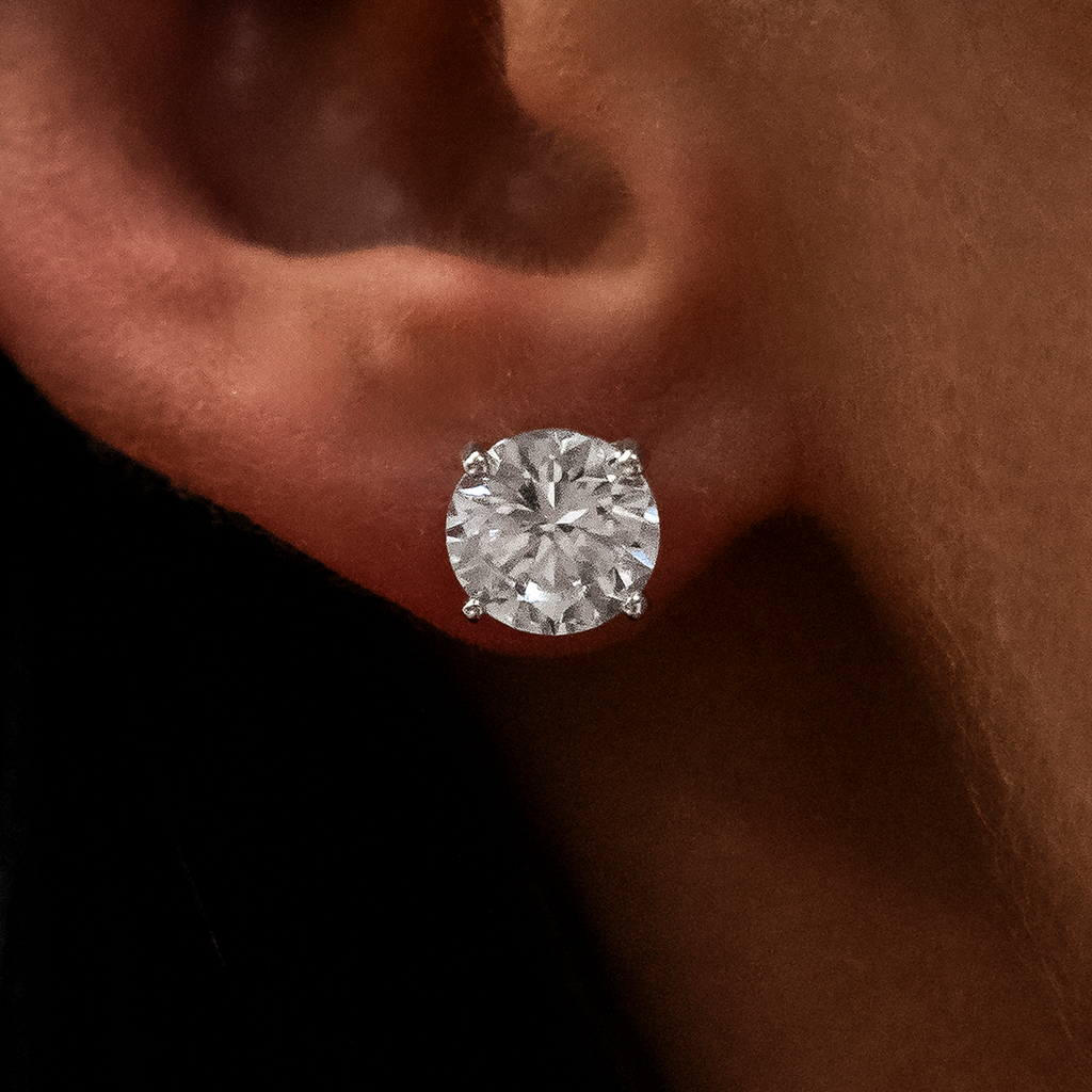 GLD 8mm Round Cut Diamond Stud Earrings in White Gold
