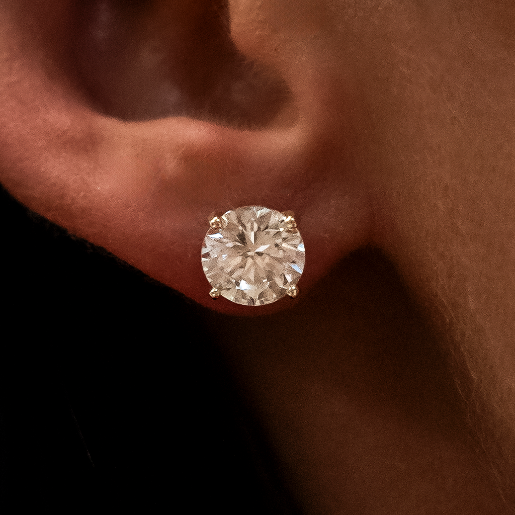 GLD 8mm Round Cut Diamond Stud Earrings in Yellow Gold