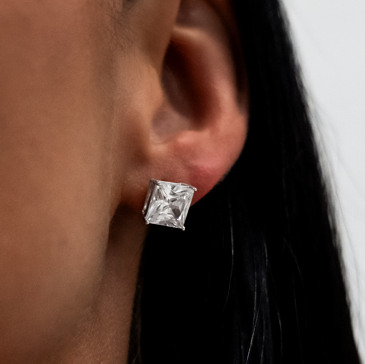 GLD 8mm Princess Cut Diamond Stud Earrings in White Gold