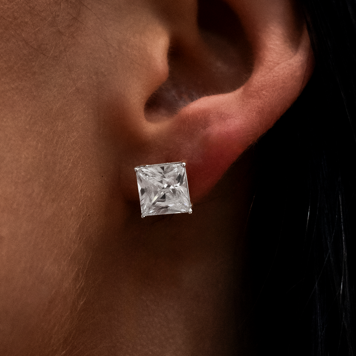 GLD 8mm Princess Cut Diamond Stud Earrings in White Gold