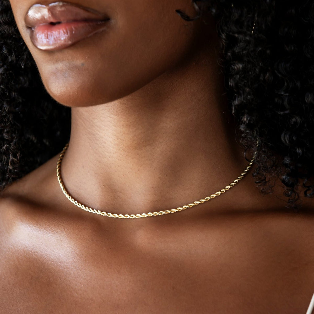 Rope Chain Necklace + Bracelet Bundle in White or Yellow Gold - 2mm