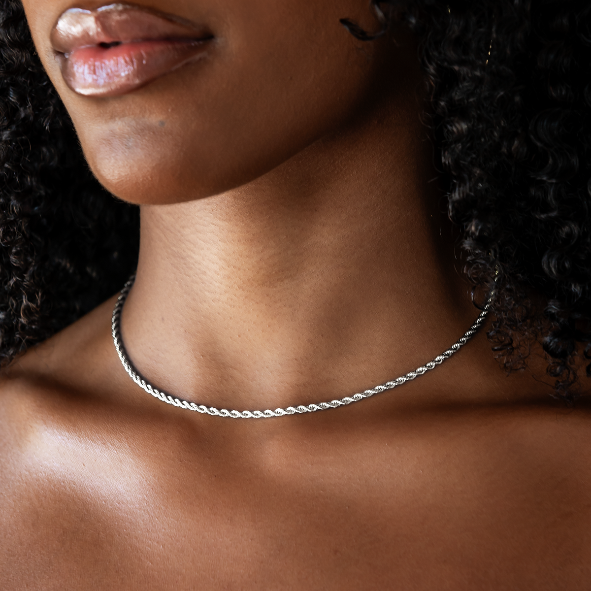 Rope Chain Necklace + Bracelet Bundle in White or Yellow Gold - 2mm