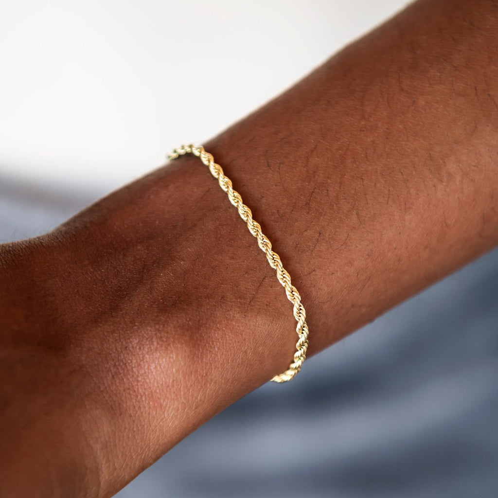 Rope Chain Necklace + Bracelet Bundle in White or Yellow Gold - 2mm