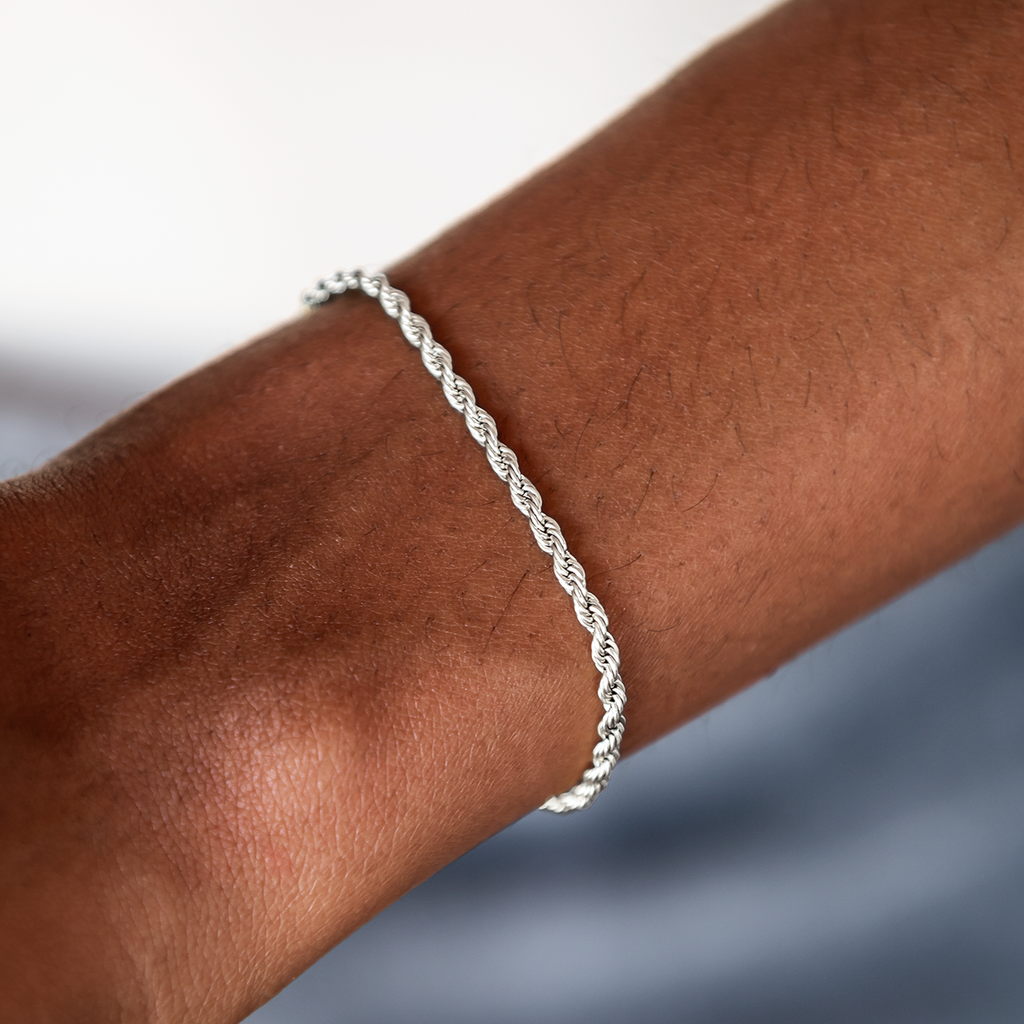 Rope Chain Necklace + Bracelet Bundle in White or Yellow Gold - 2mm