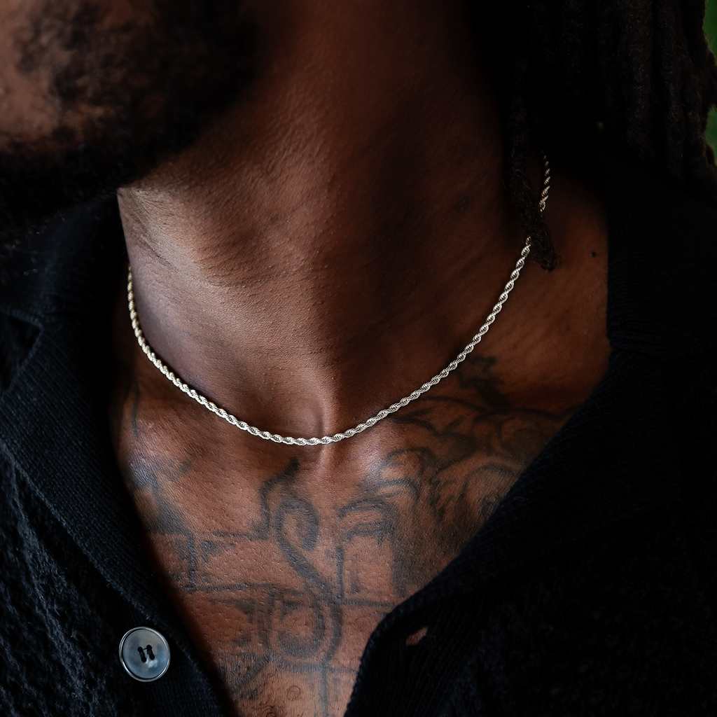 Rope Chain + Bracelet Bundle in White or Yellow Gold - 2mm