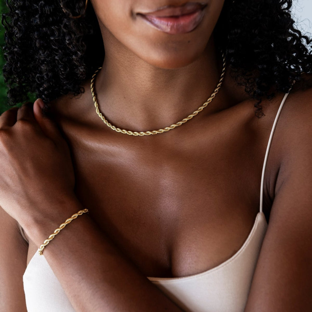Adjustable Rope Chain + Bracelet Bundle in Yellow Gold - 4mm
