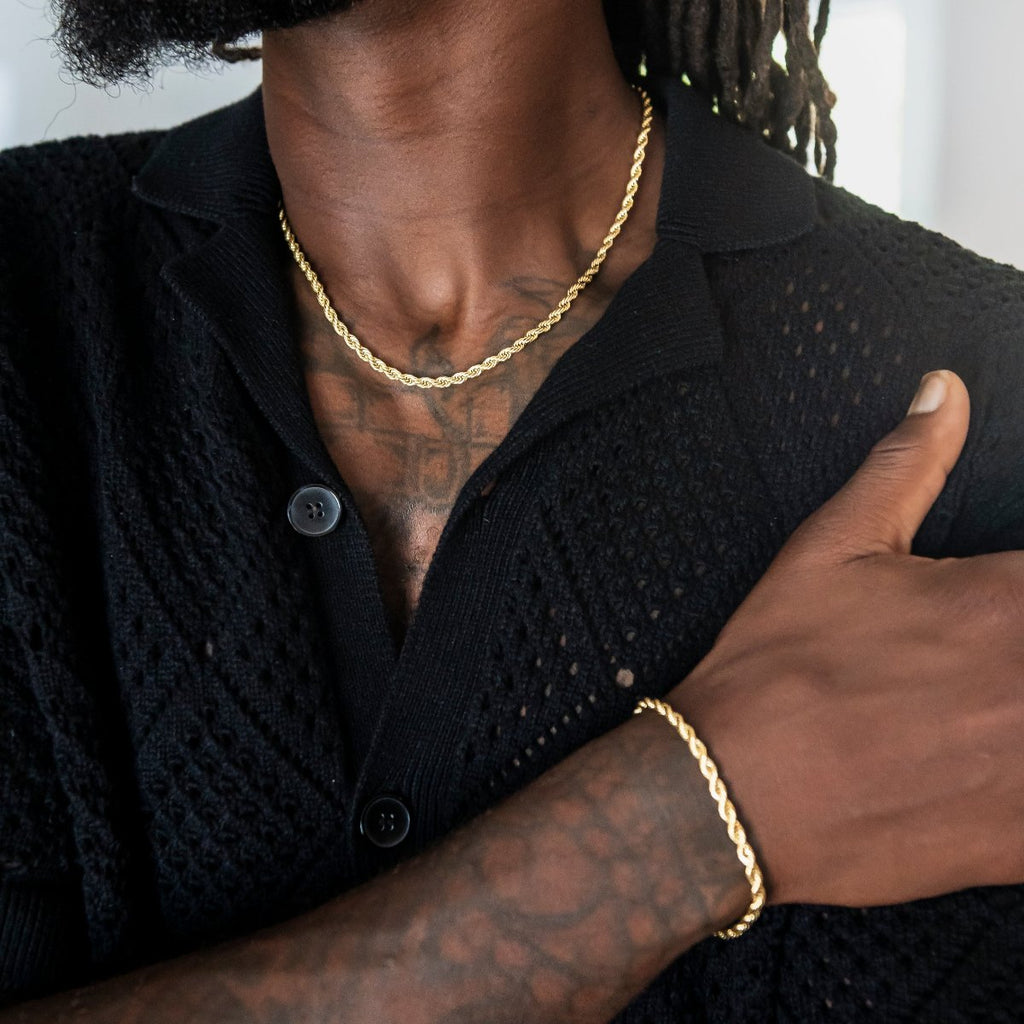 Adjustable Rope Chain + Bracelet Bundle in Yellow Gold - 4mm