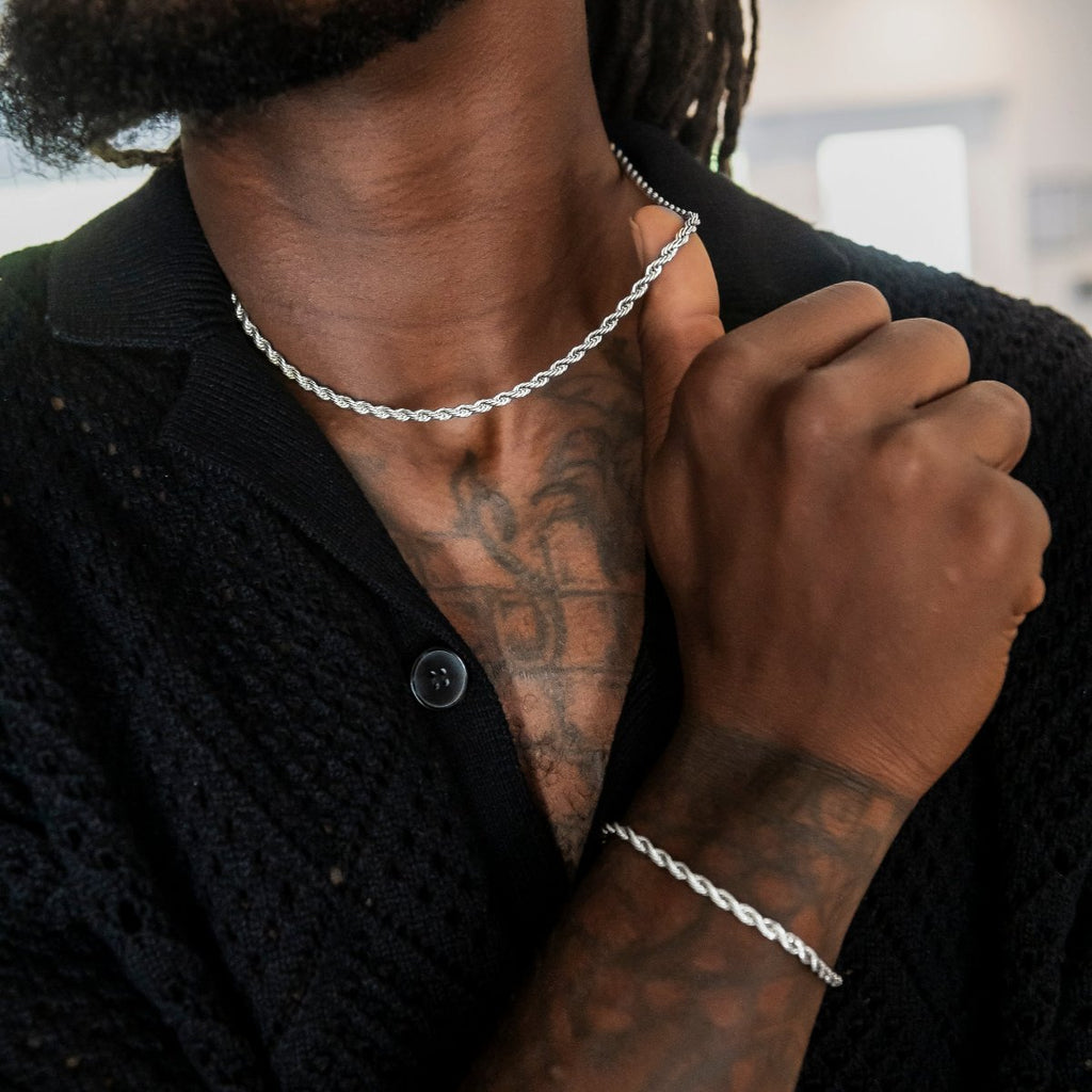 Rope Chain + Bracelet Bundle in White Gold- 4mm