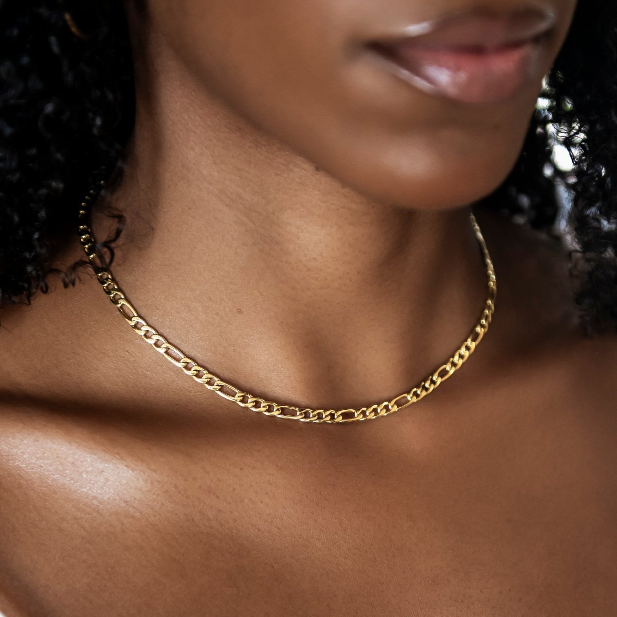 Figaro Chain Necklace + Bracelet Bundle in Yellow Gold - 4mm