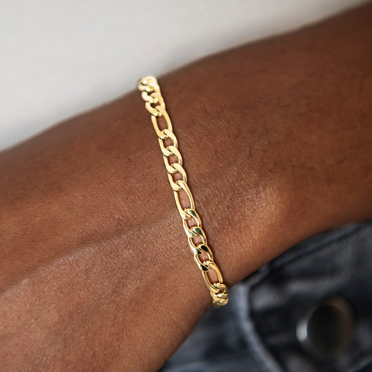 Figaro Chain Necklace + Bracelet Bundle in Yellow Gold - 4mm