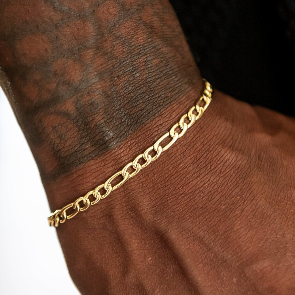 Figaro Chain + Bracelet Bundle in Yellow Gold - 4mm