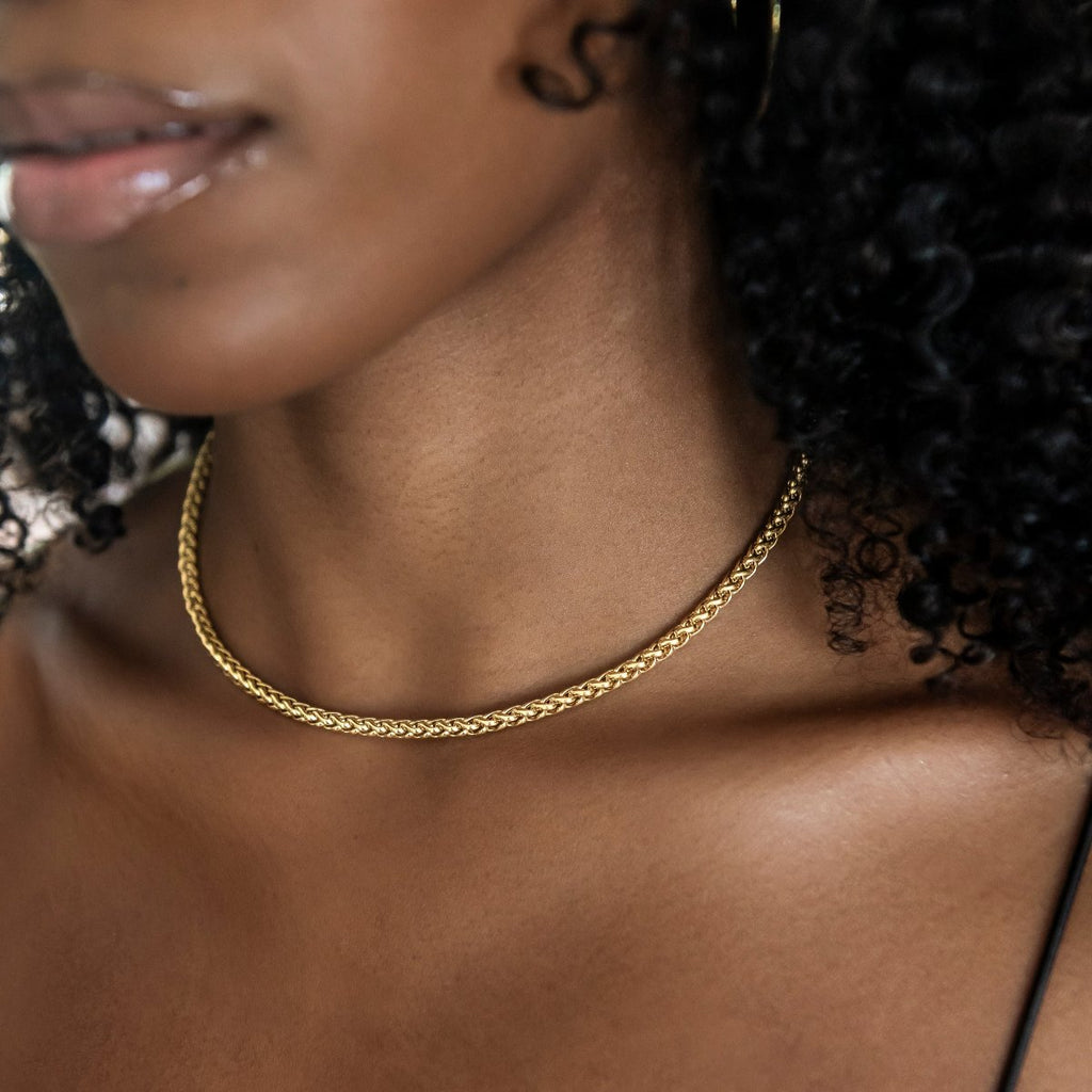 Palm Chain Necklace + Bracelet Bundle in Yellow Gold- 4mm