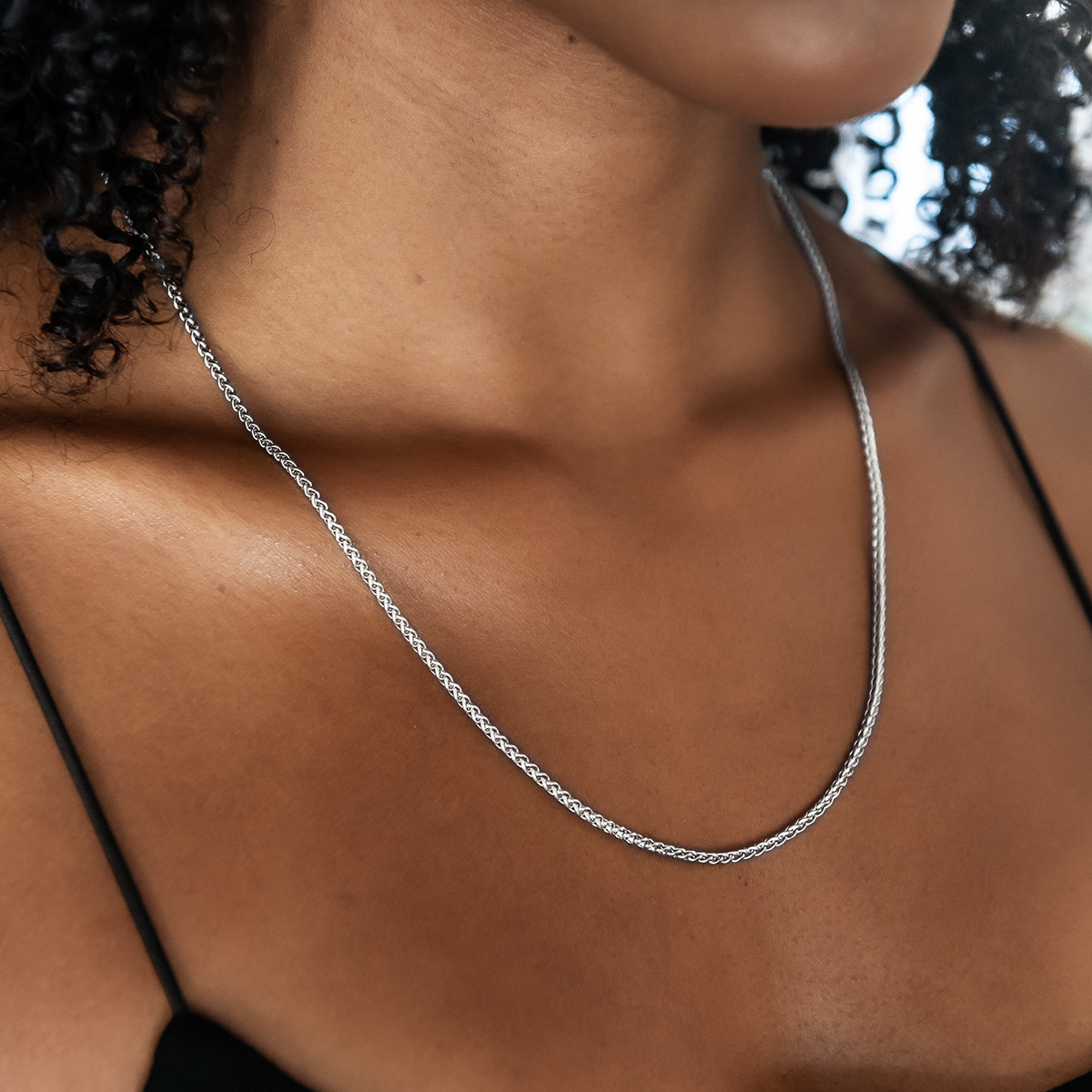 Palm Chain Necklace + Bracelet Bundle in White Gold - 2mm