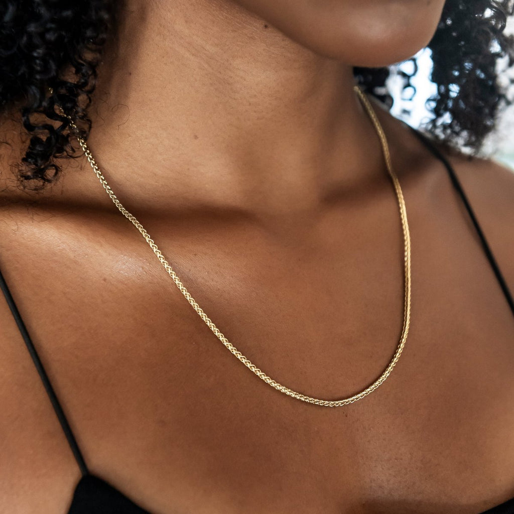 Palm Chain Necklace + Bracelet Bundle in Yellow Gold- 2mm
