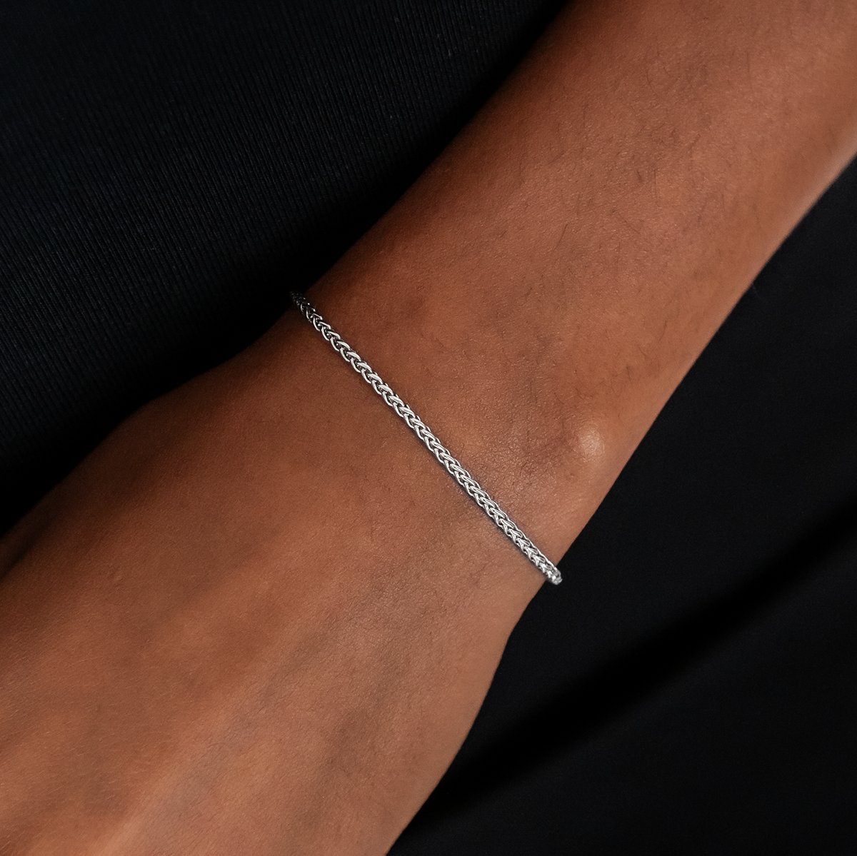 Palm Chain Necklace + Bracelet Bundle in White Gold - 2mm