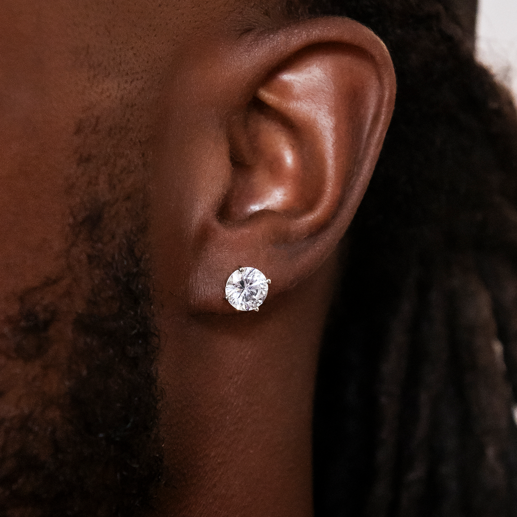 GLD 7mm Round Cut Diamond Stud Earrings in White Gold