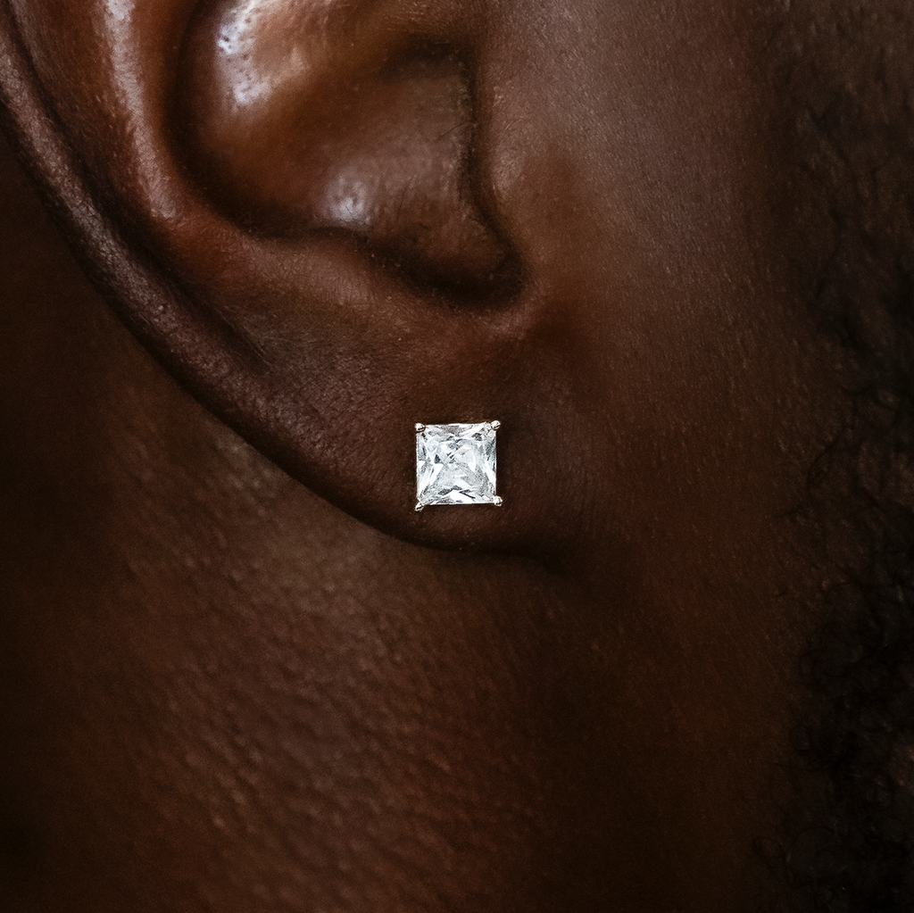 5mm Square Cut Diamond Stud Earrings in White Gold