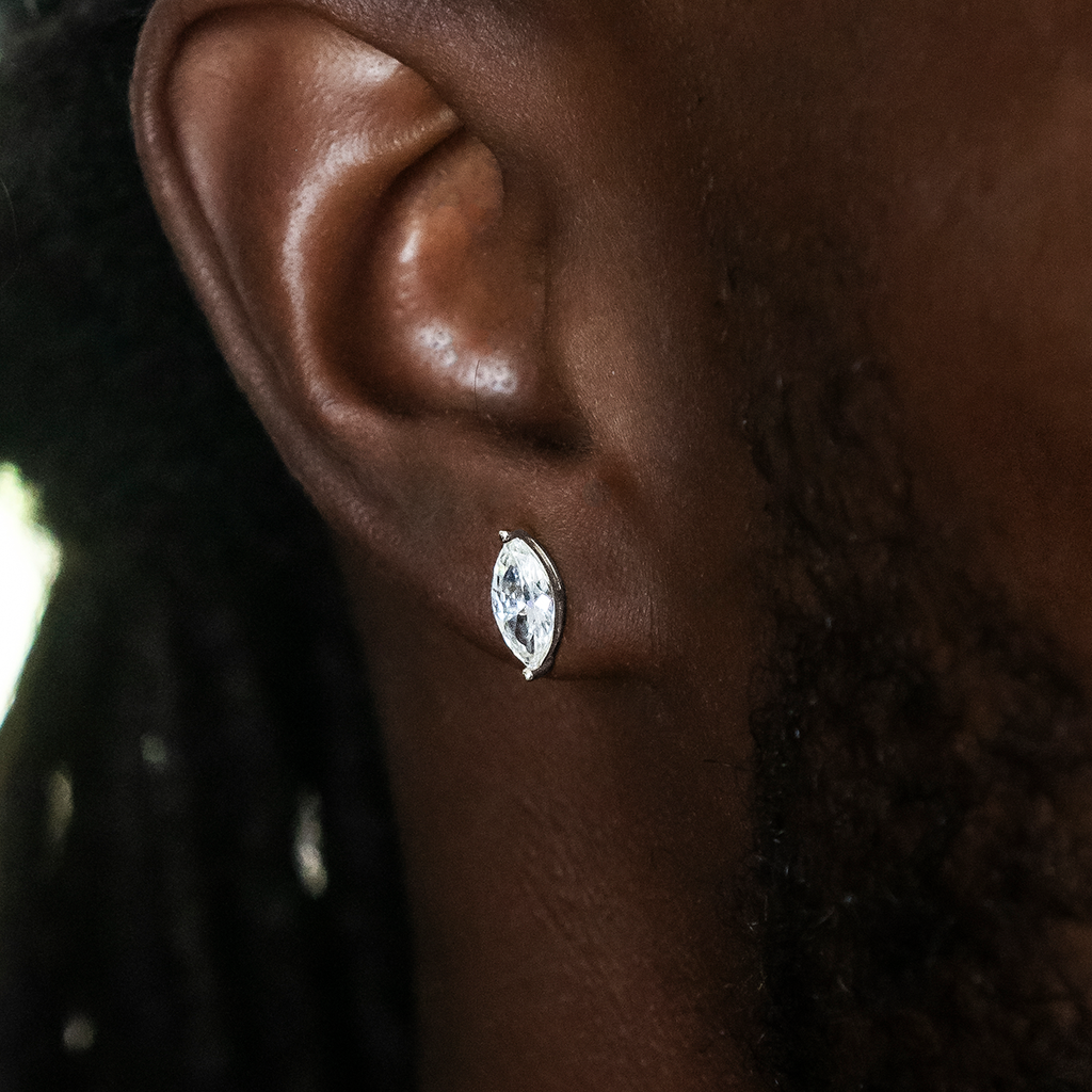 5mm Marquise Cut Diamond Stud Earrings in White Gold