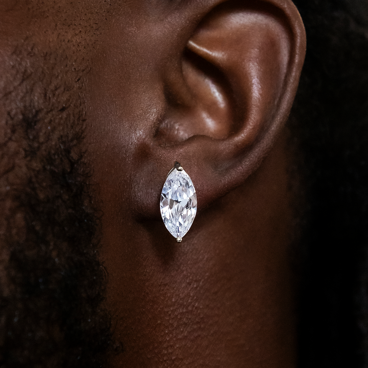 8mm Marquise Cut Diamond Stud Earrings in White Gold
