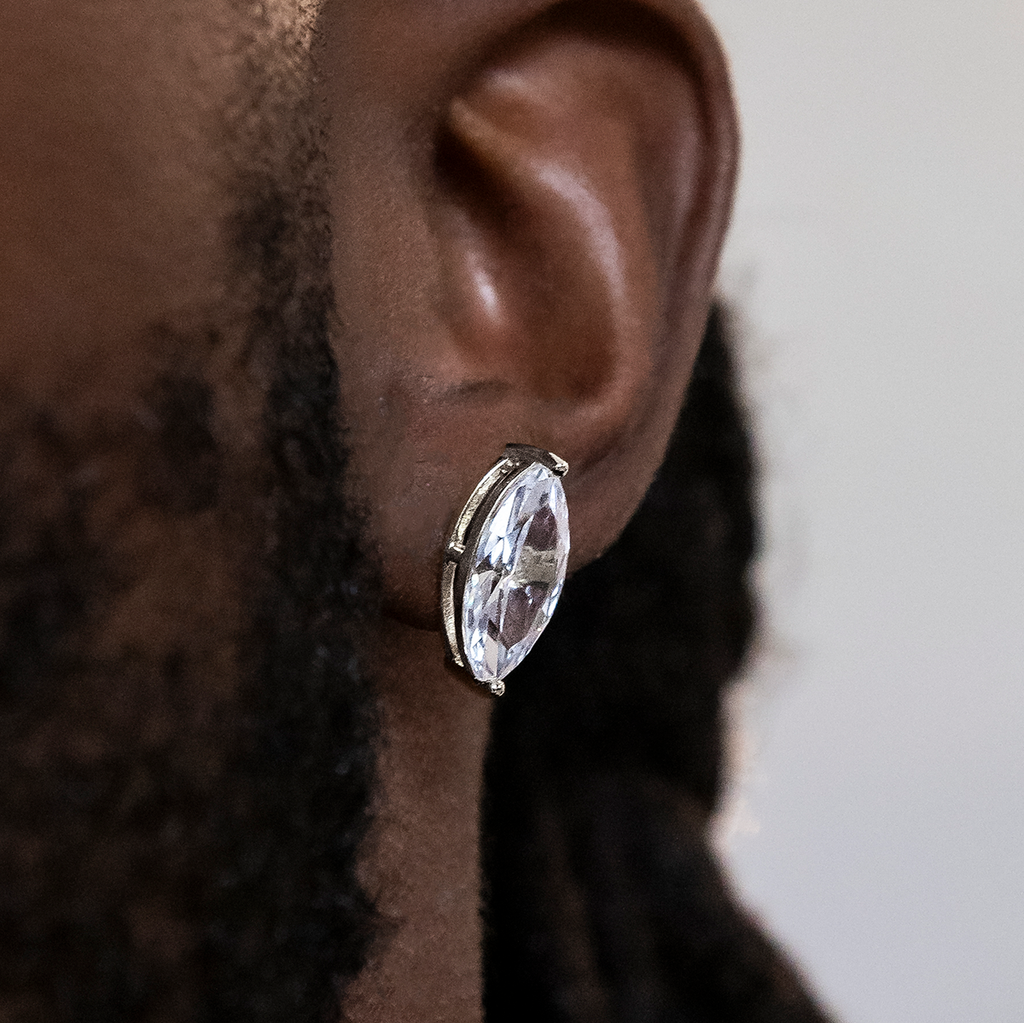 8mm Marquise Cut Diamond Stud Earrings in White Gold