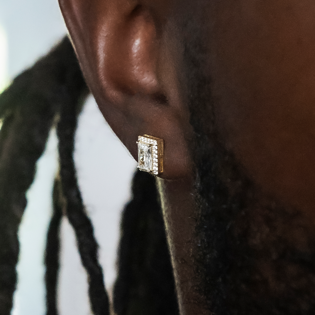 GLD Baguette Micro Clustered Tennis Earrings in Yellow Gold