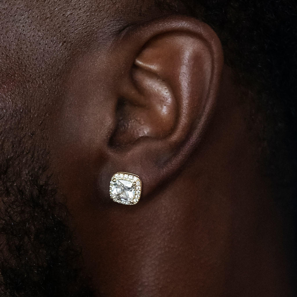 GLD 10mm Cushion Cut Earrings in Yellow Gold