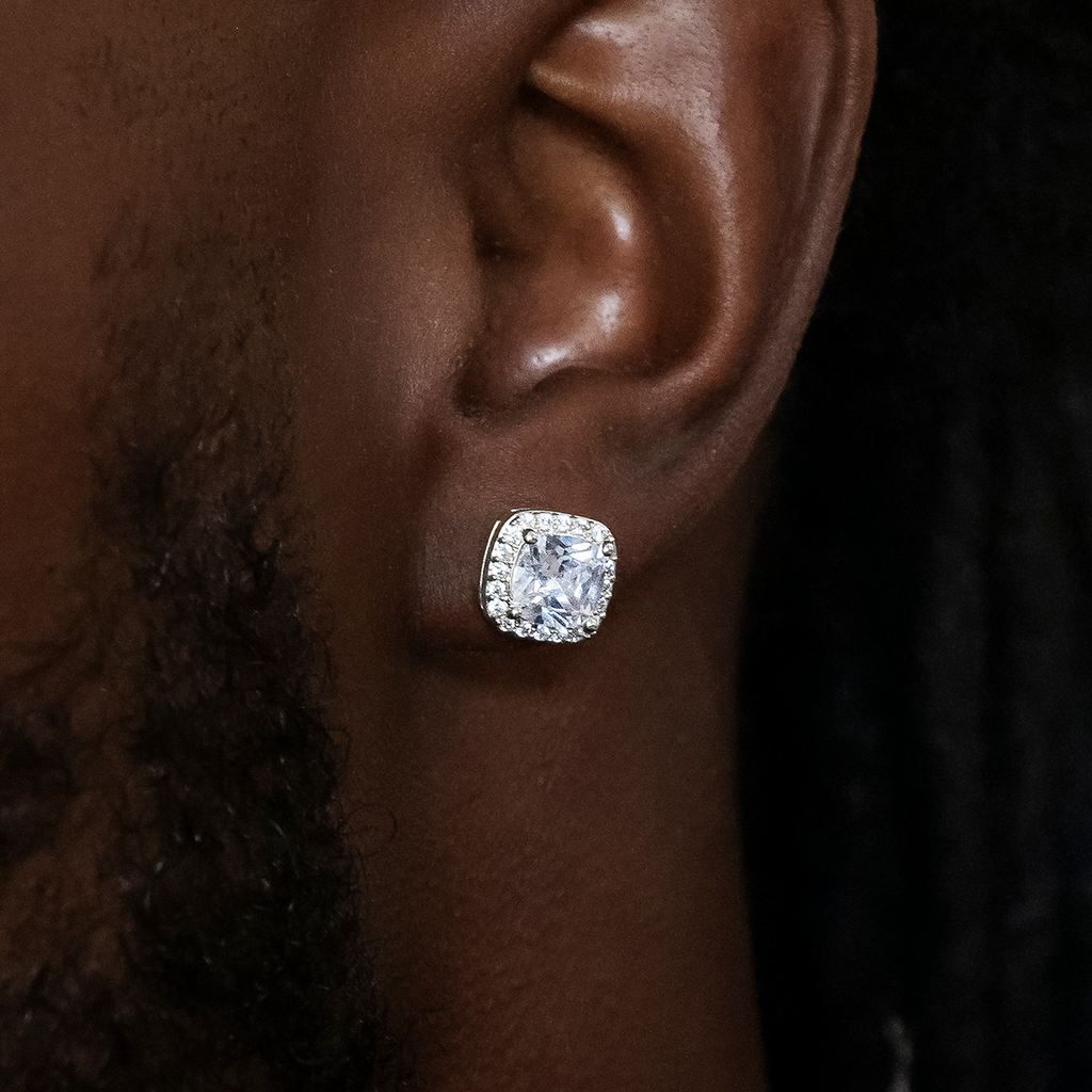 GLD 10mm Cushion Cut Earrings in White Gold