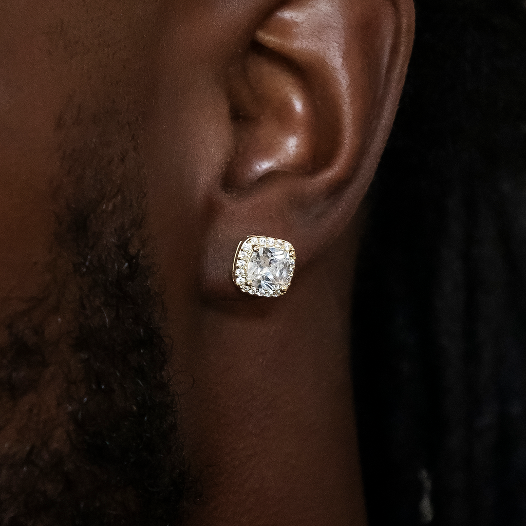 GLD 10mm Cushion Cut Earrings in Yellow Gold