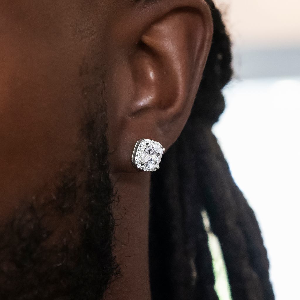 GLD 10mm Cushion Cut Earrings in White Gold