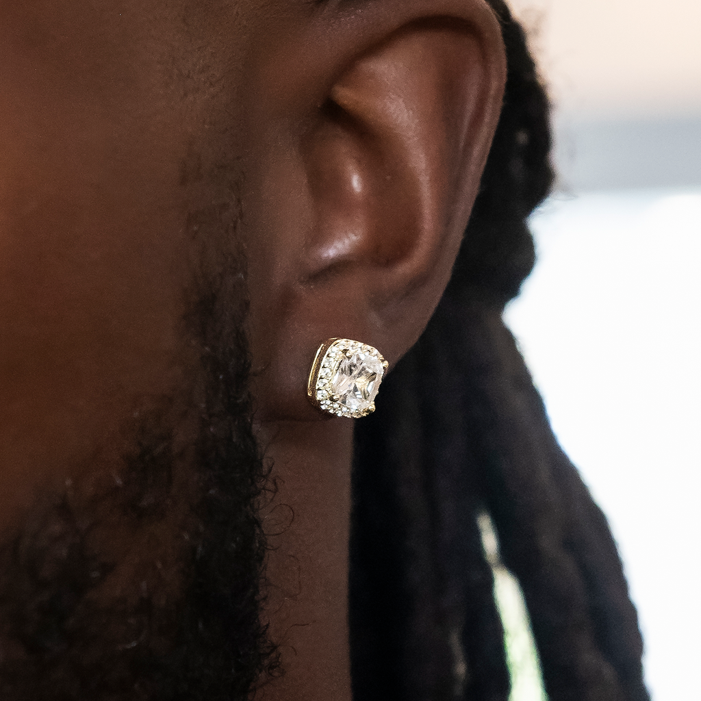 GLD 10mm Cushion Cut Earrings in Yellow Gold