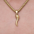 Italian Horn Pendant + 4MM Palm Necklace Bundle in Yellow Gold