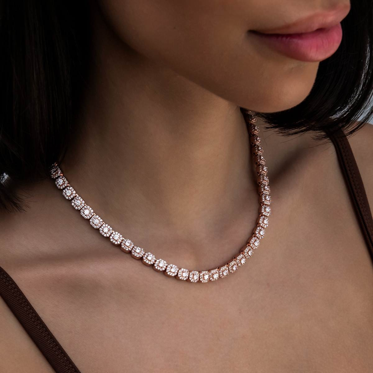 GLD Micro Clustered Tennis Necklace in Rose Gold