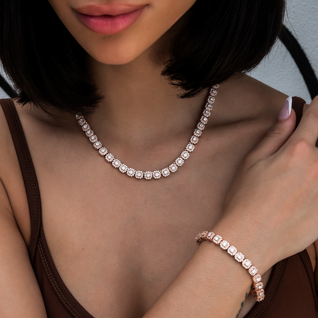 GLD Micro Clustered Tennis Necklace in Rose Gold