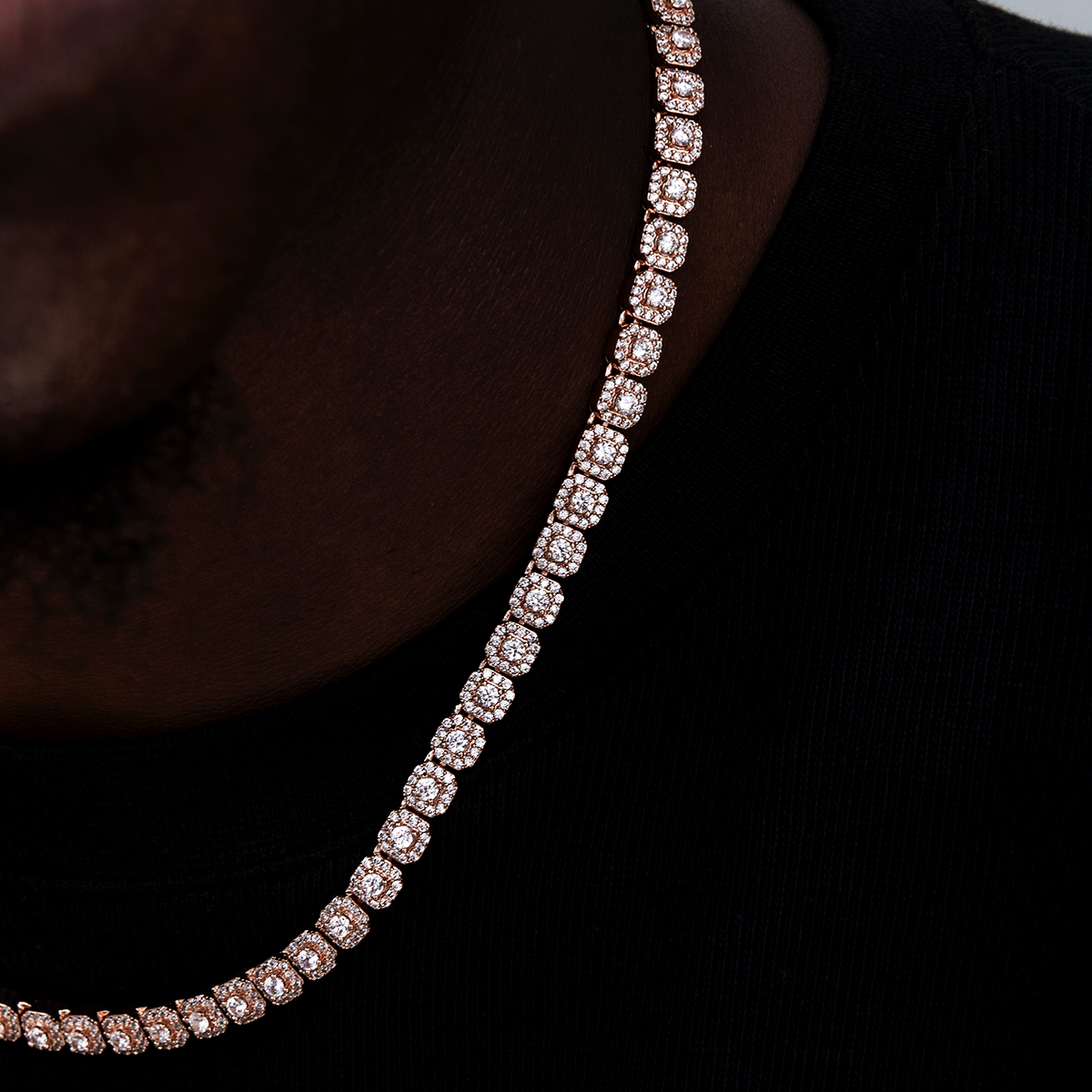 GLD Micro Clustered Tennis Chain in Rose Gold