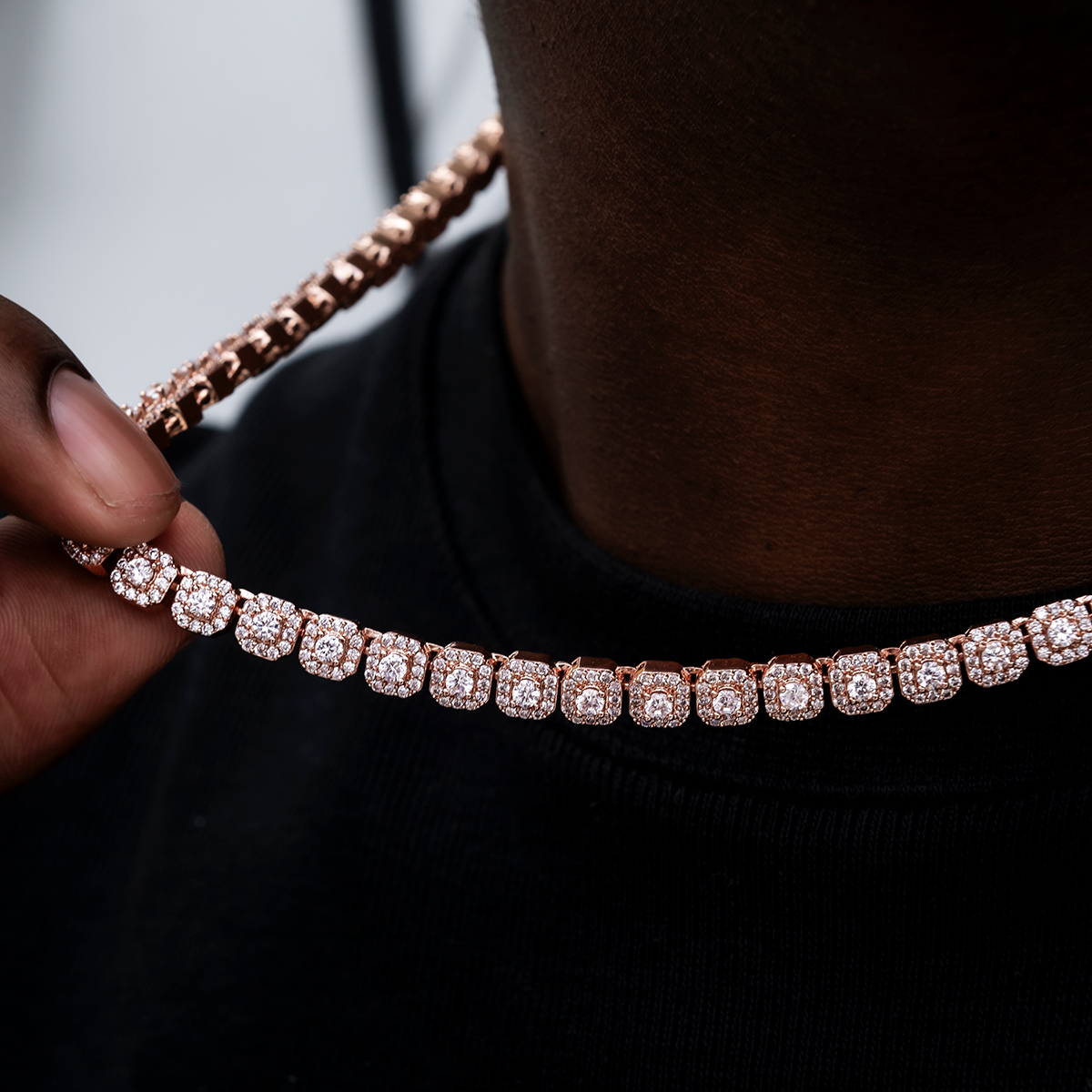 GLD Micro Clustered Tennis Chain in Rose Gold