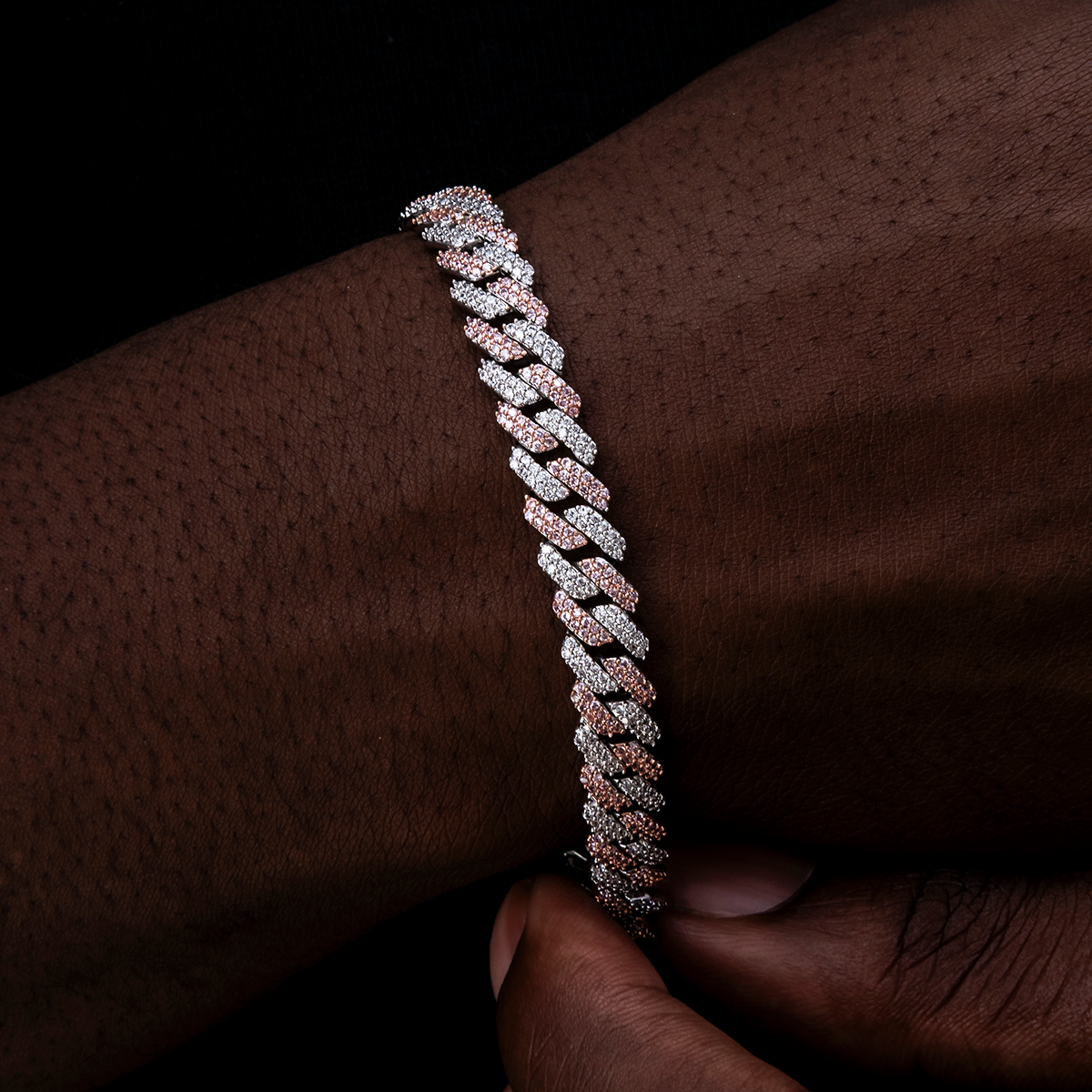Diamond Prong Cuban Bracelet in Rose/White Gold- 8.5mm