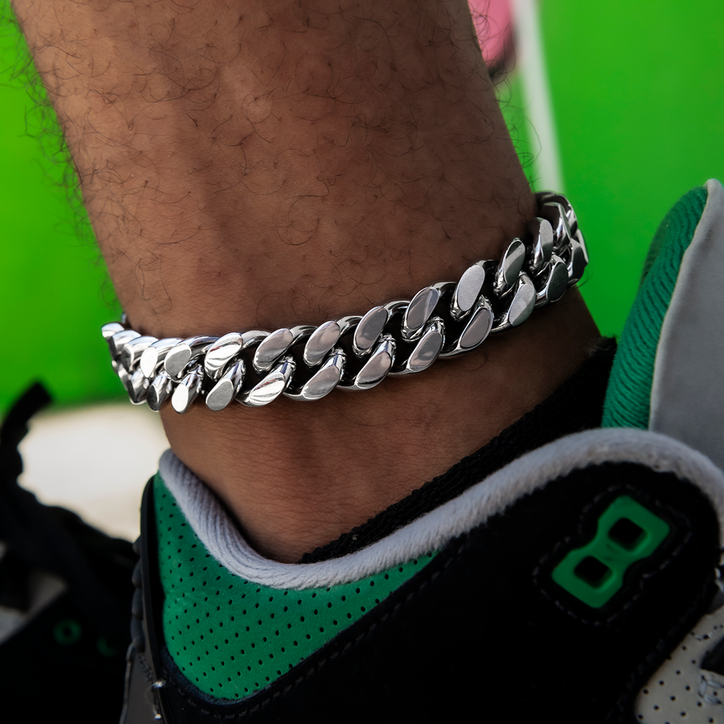 Miami Cuban Anklet in White Gold- 15mm