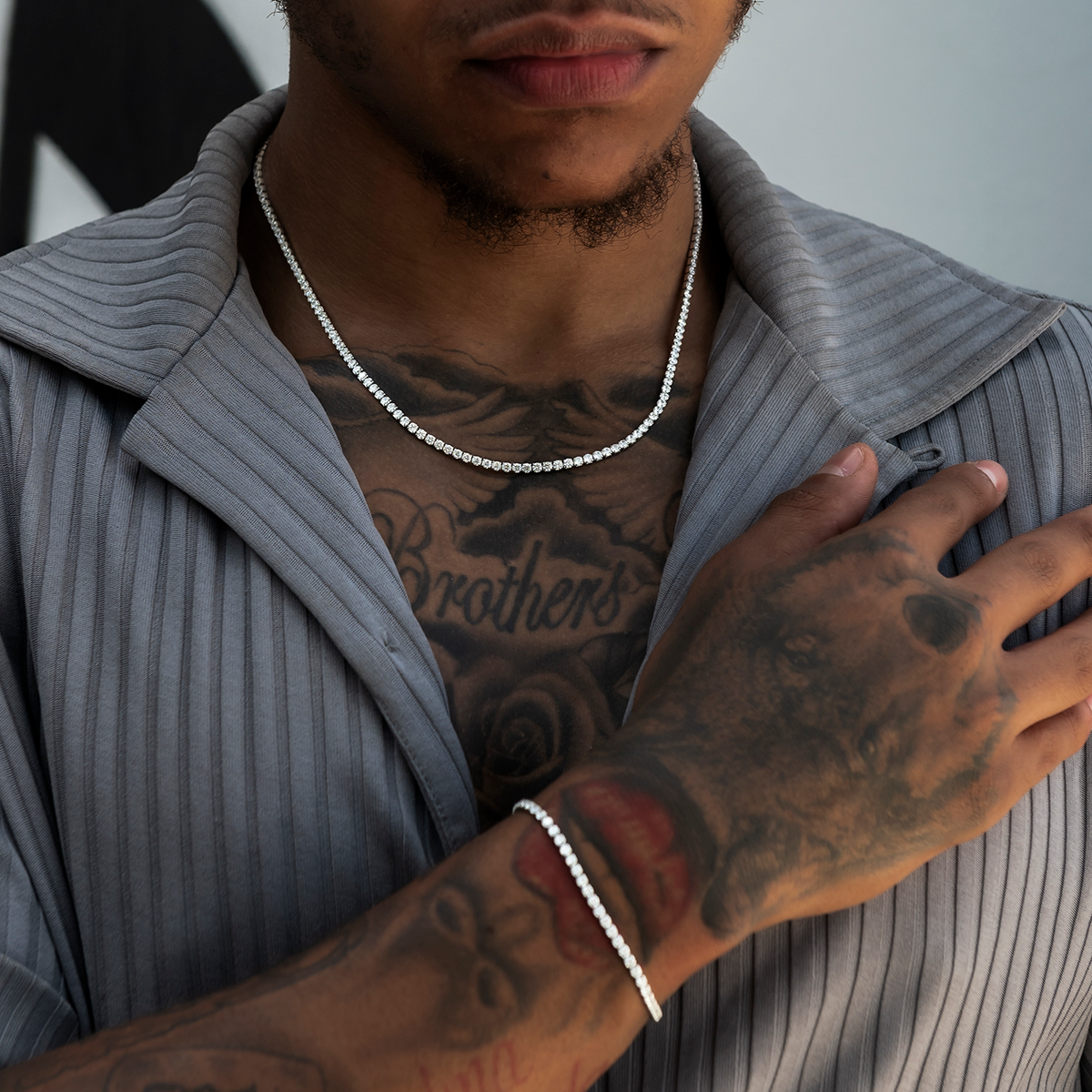 Micro Tennis Chain + Bracelet Bundle in White Gold