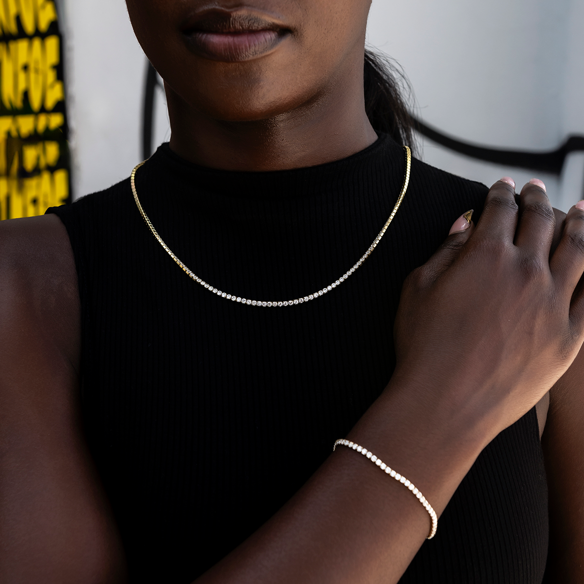 Micro Tennis Necklace + Bracelet Bundle in Yellow Gold