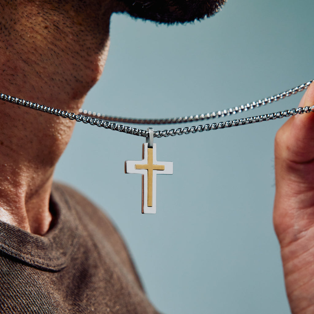 Two Tone Double Cross Pendant