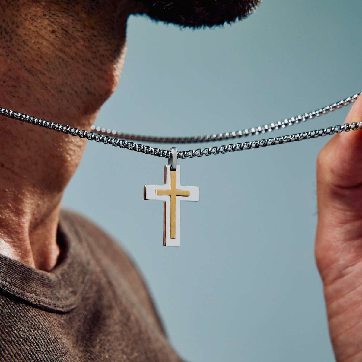 Two Tone Double Cross Pendant