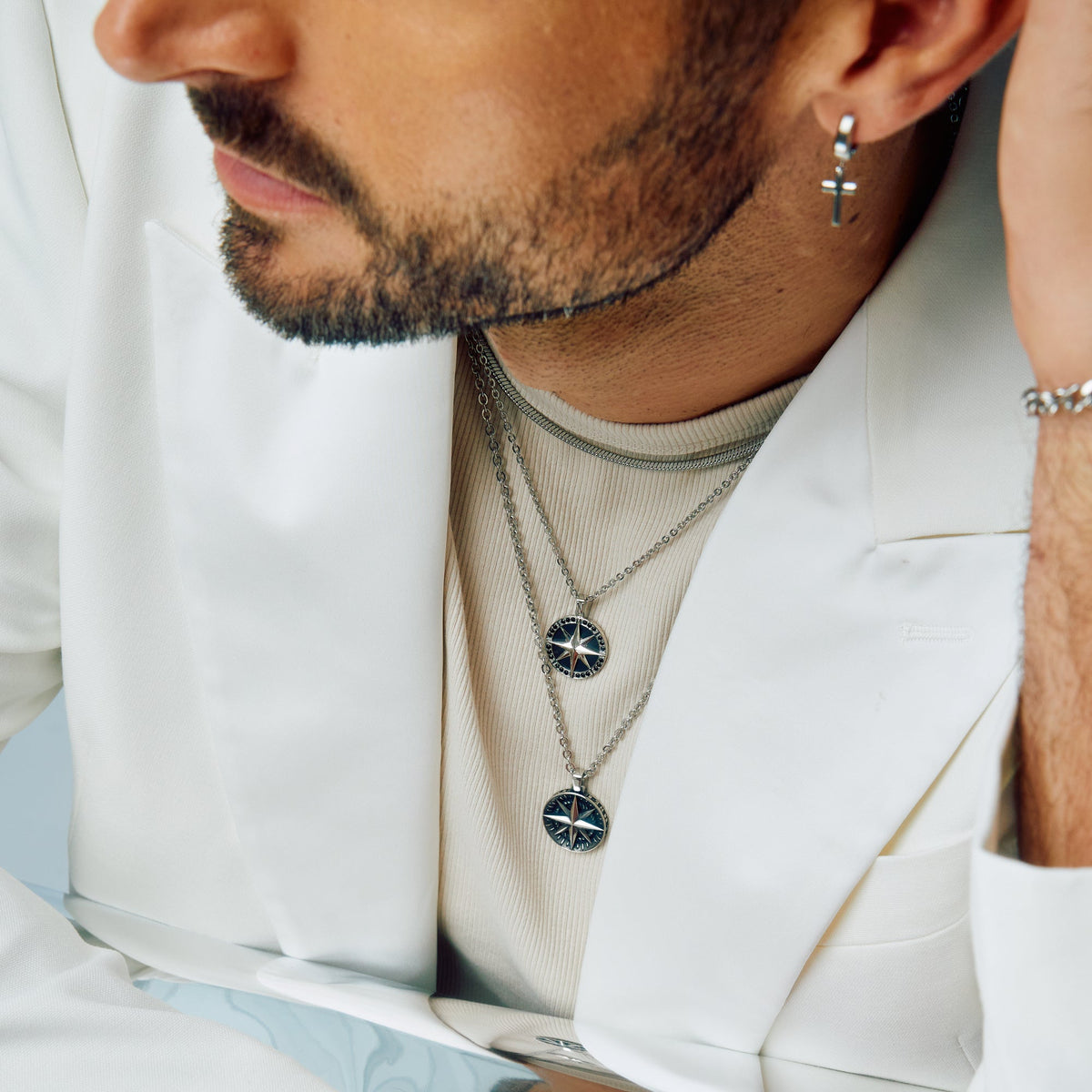 Stone-Set North Star Compass Pendant
