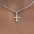 Micro Simple Cross Pendant + 2MM Rope Necklace Bundle in White Gold
