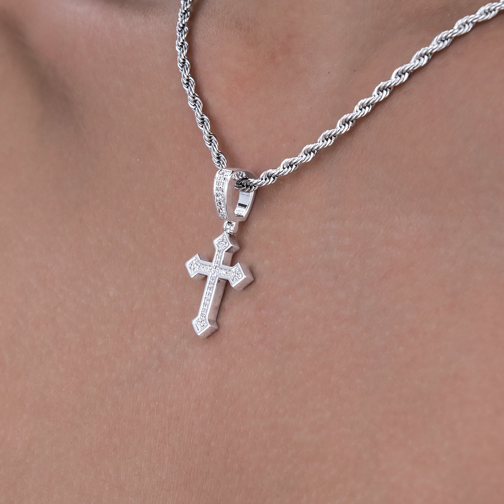 Micro Iced Celtic Cross in White Gold