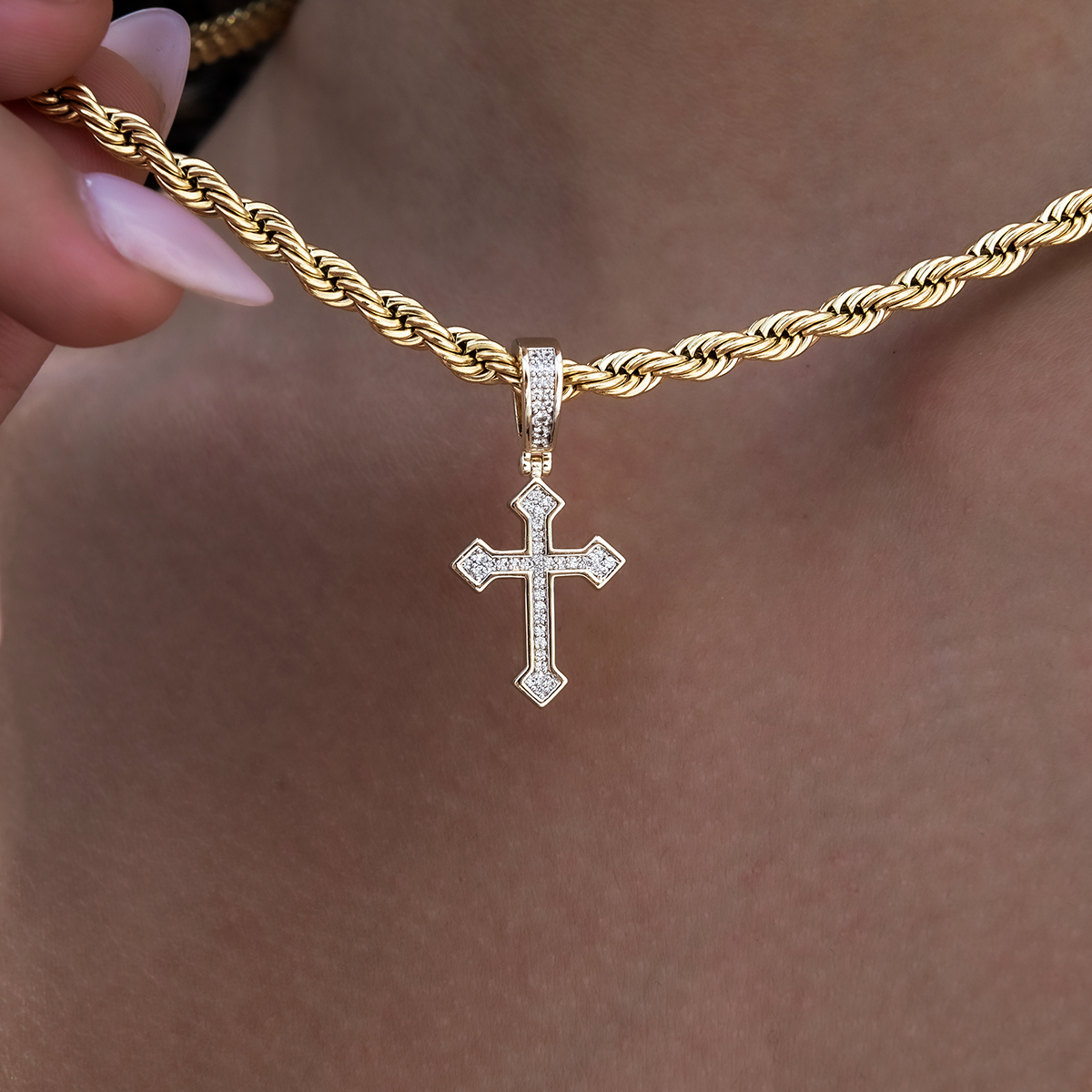 Micro Iced Celtic Cross in Yellow Gold