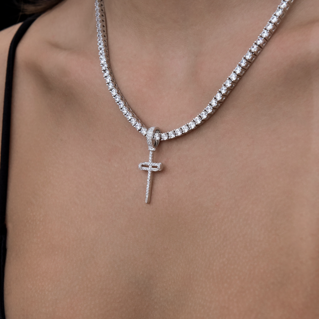 Iced Micro Nail Cross Pendant