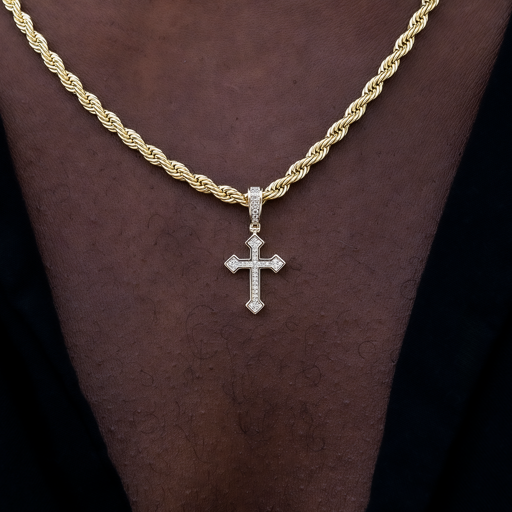 Micro Iced Celtic Cross in Yellow Gold
