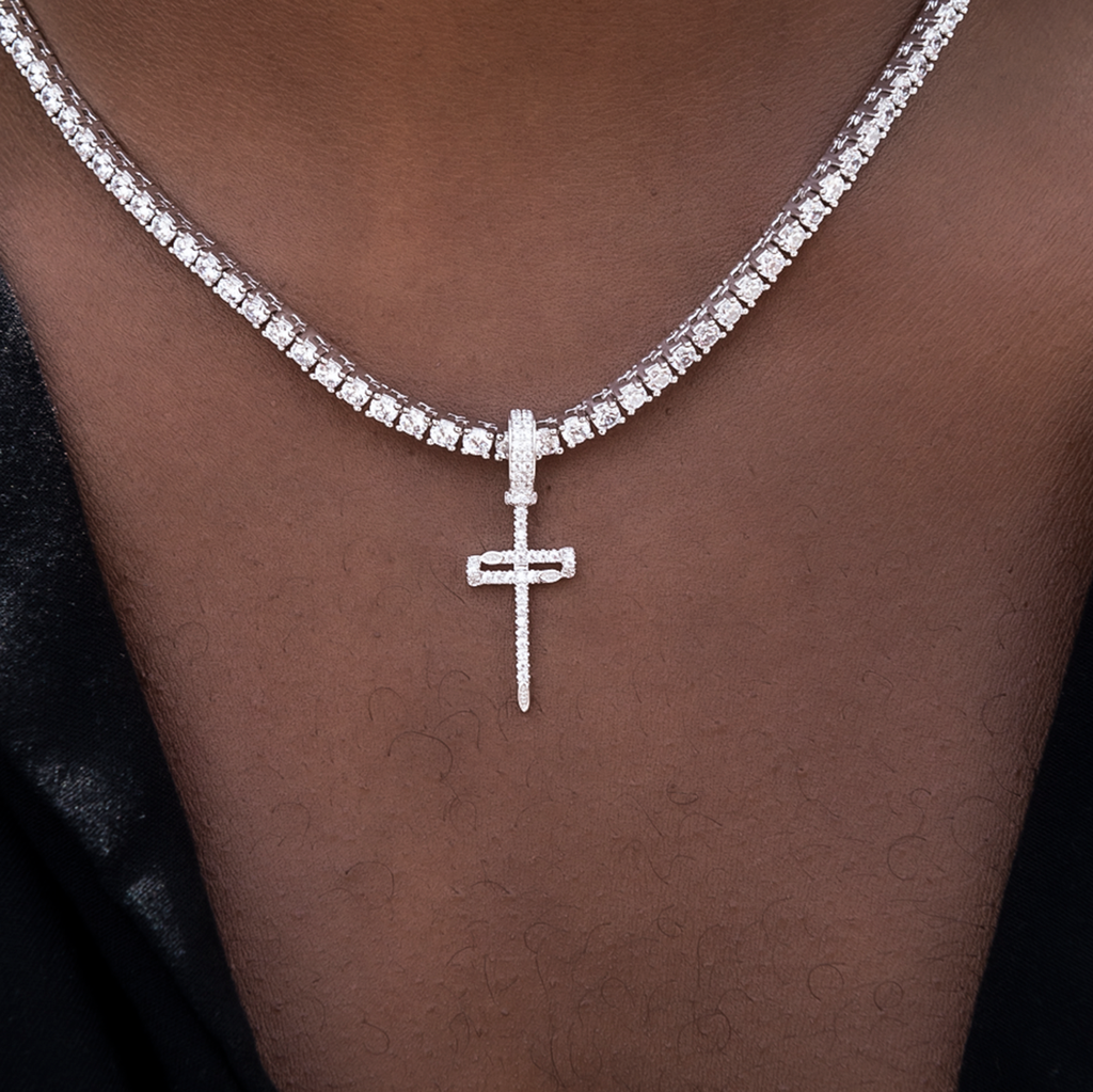 Iced Micro Nail Cross Pendant
